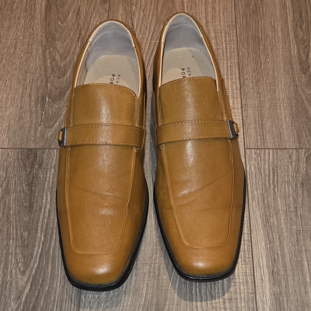 Perry Ellis Portfolio: Tan Leather Slip-On Loafers